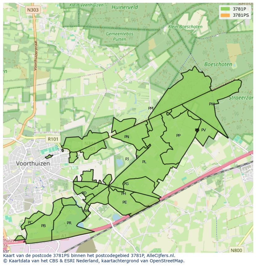 Afbeelding van het postcodegebied 3781 PS op de kaart.