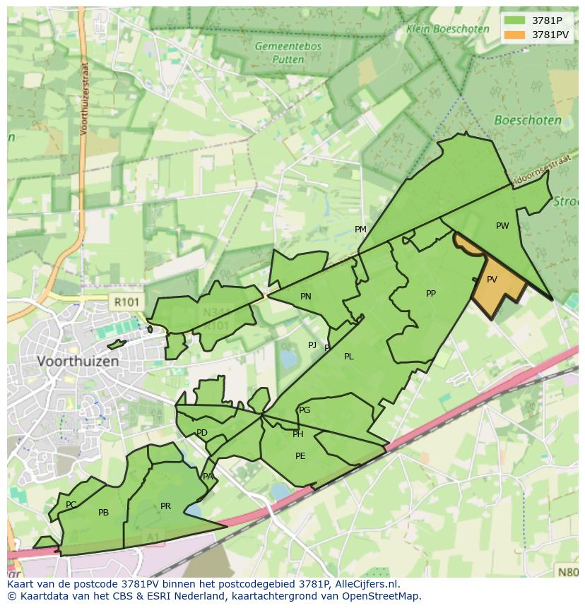 Afbeelding van het postcodegebied 3781 PV op de kaart.