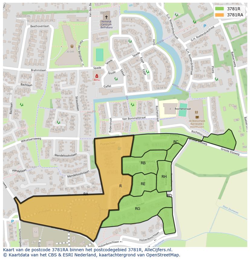 Afbeelding van het postcodegebied 3781 RA op de kaart.