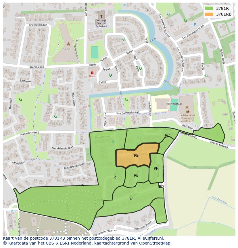 Afbeelding van het postcodegebied 3781 RB op de kaart.