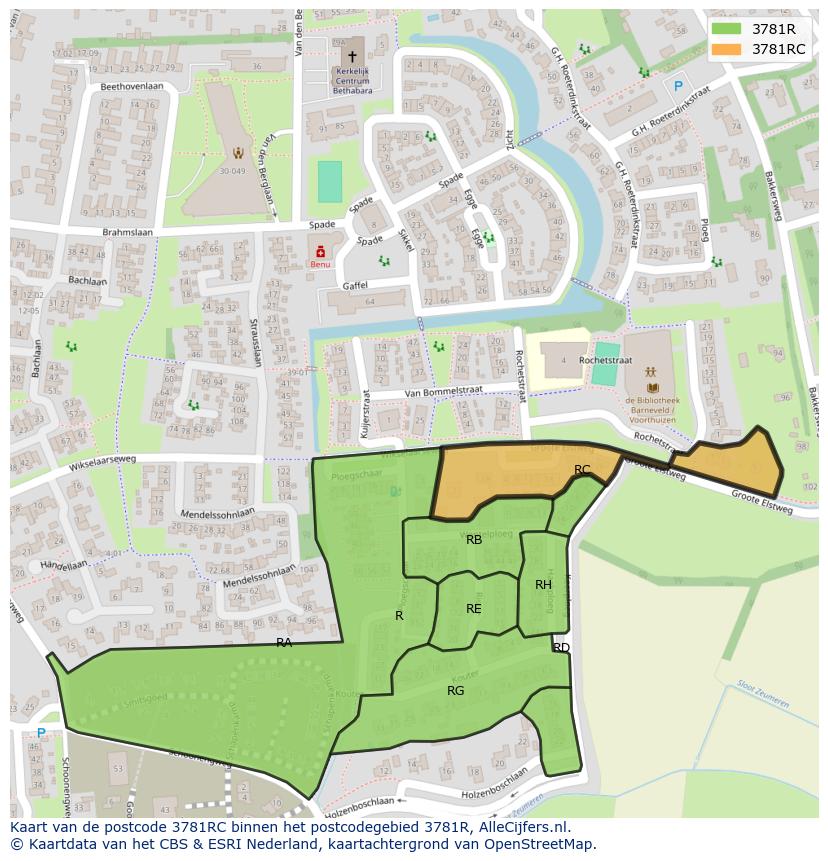 Afbeelding van het postcodegebied 3781 RC op de kaart.