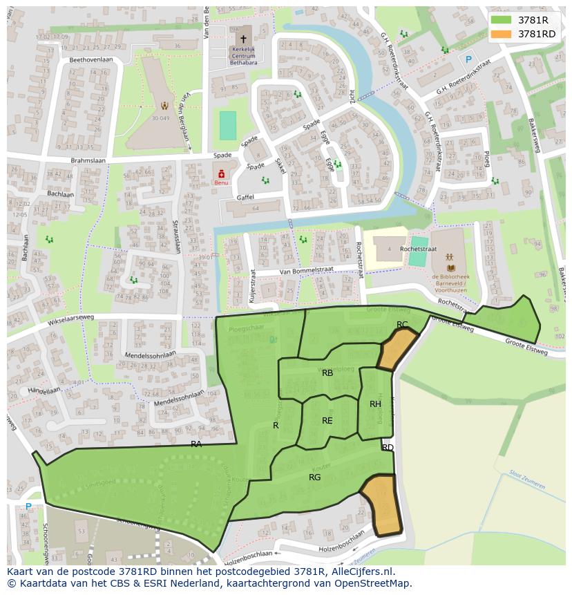 Afbeelding van het postcodegebied 3781 RD op de kaart.