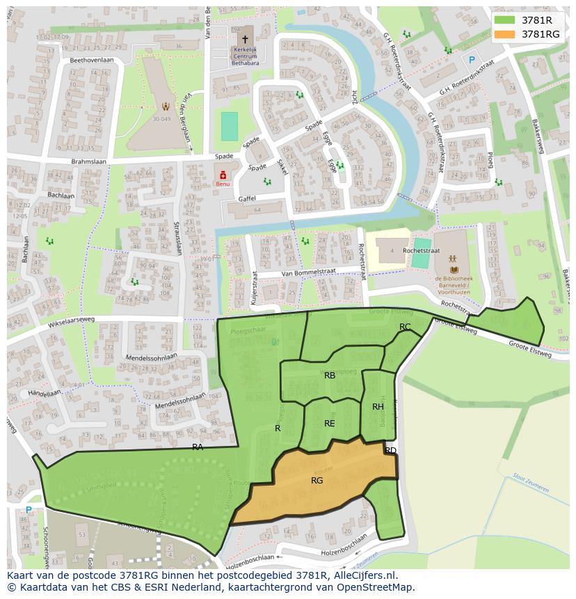 Afbeelding van het postcodegebied 3781 RG op de kaart.