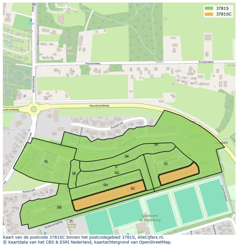 Afbeelding van het postcodegebied 3781 SC op de kaart.