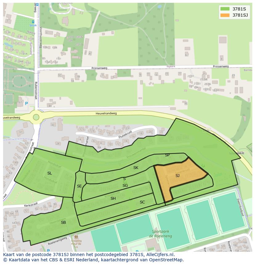 Afbeelding van het postcodegebied 3781 SJ op de kaart.