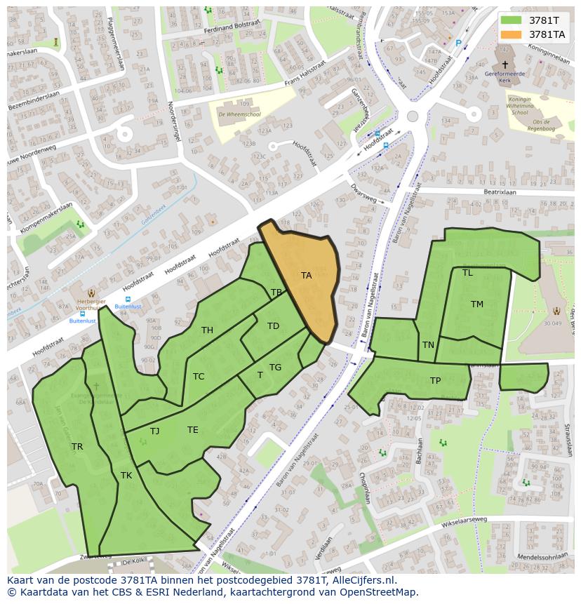 Afbeelding van het postcodegebied 3781 TA op de kaart.