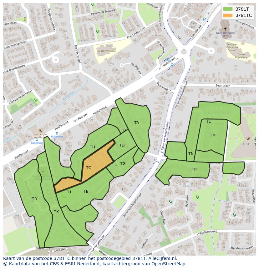 Afbeelding van het postcodegebied 3781 TC op de kaart.