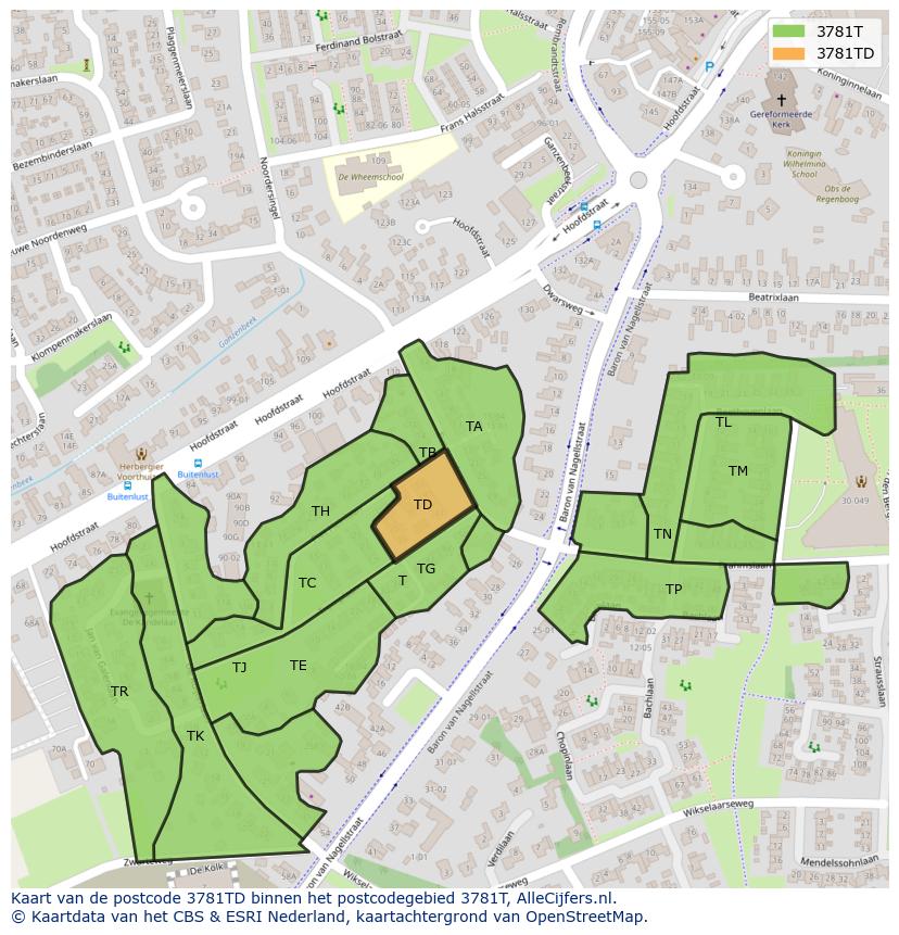 Afbeelding van het postcodegebied 3781 TD op de kaart.
