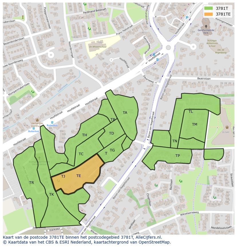 Afbeelding van het postcodegebied 3781 TE op de kaart.