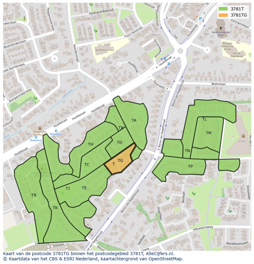 Afbeelding van het postcodegebied 3781 TG op de kaart.