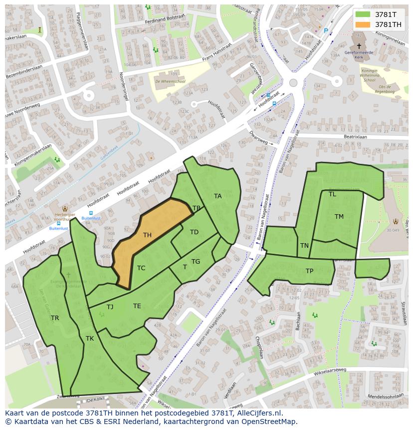 Afbeelding van het postcodegebied 3781 TH op de kaart.