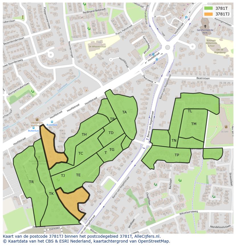 Afbeelding van het postcodegebied 3781 TJ op de kaart.