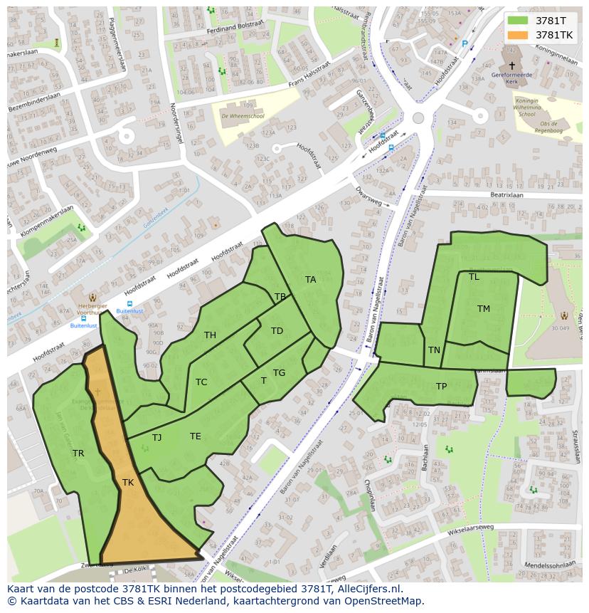 Afbeelding van het postcodegebied 3781 TK op de kaart.
