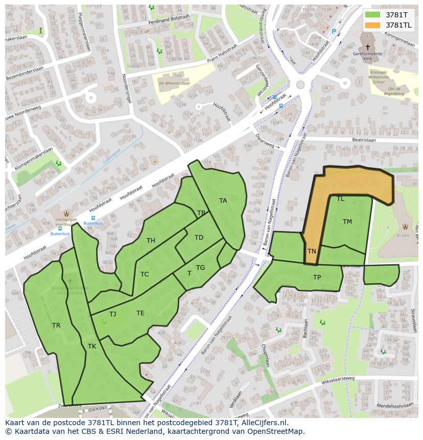 Afbeelding van het postcodegebied 3781 TL op de kaart.