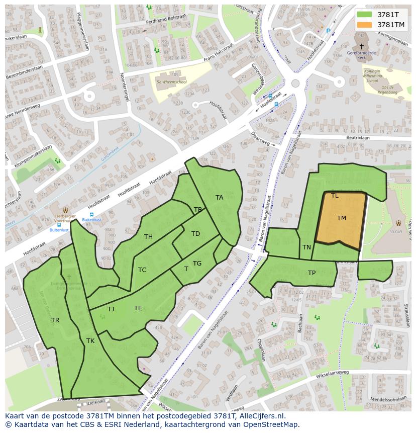 Afbeelding van het postcodegebied 3781 TM op de kaart.