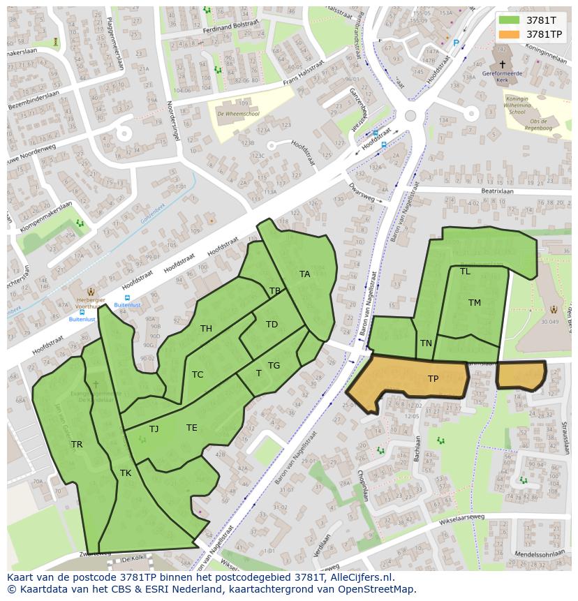 Afbeelding van het postcodegebied 3781 TP op de kaart.