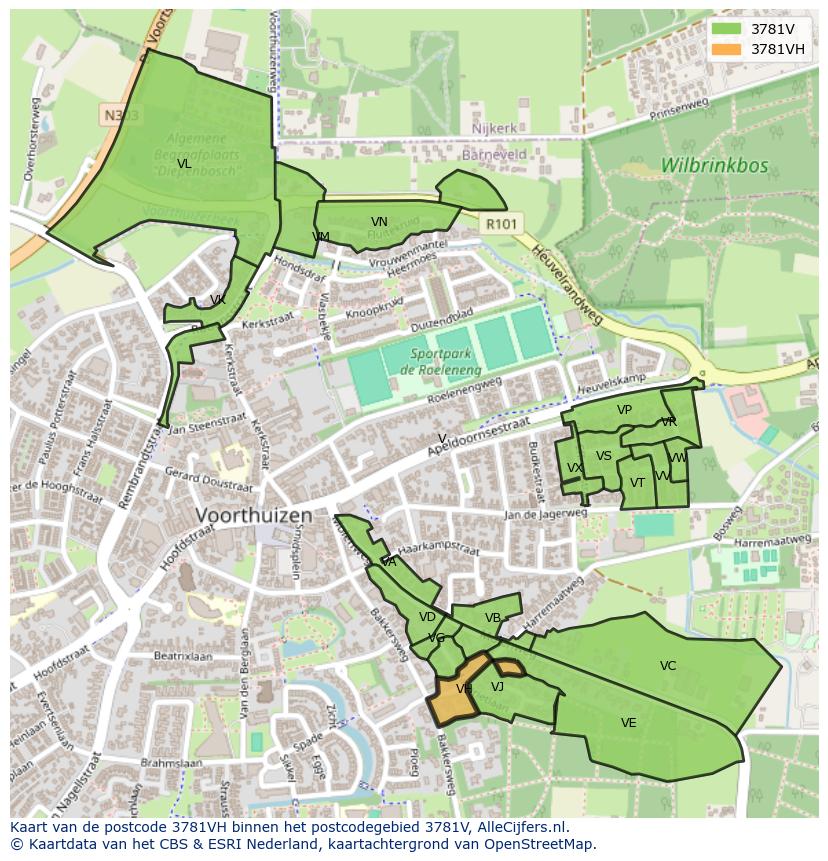Afbeelding van het postcodegebied 3781 VH op de kaart.
