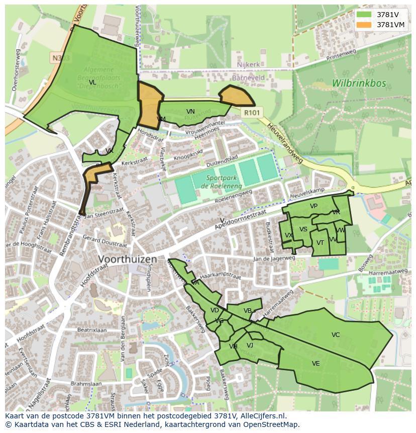 Afbeelding van het postcodegebied 3781 VM op de kaart.