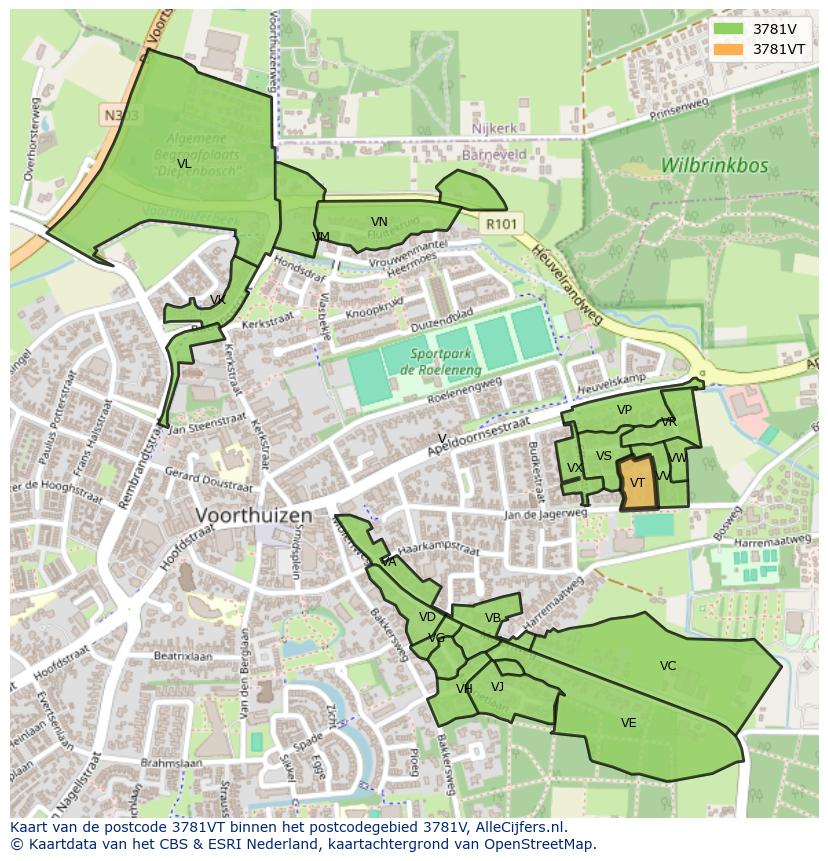 Afbeelding van het postcodegebied 3781 VT op de kaart.