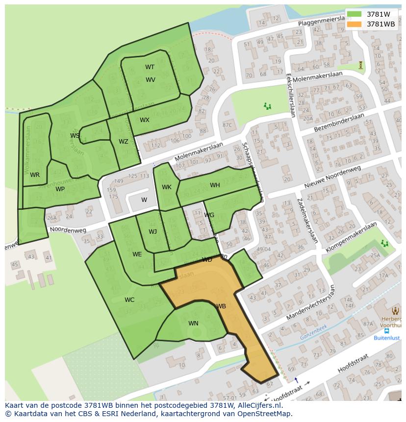 Afbeelding van het postcodegebied 3781 WB op de kaart.