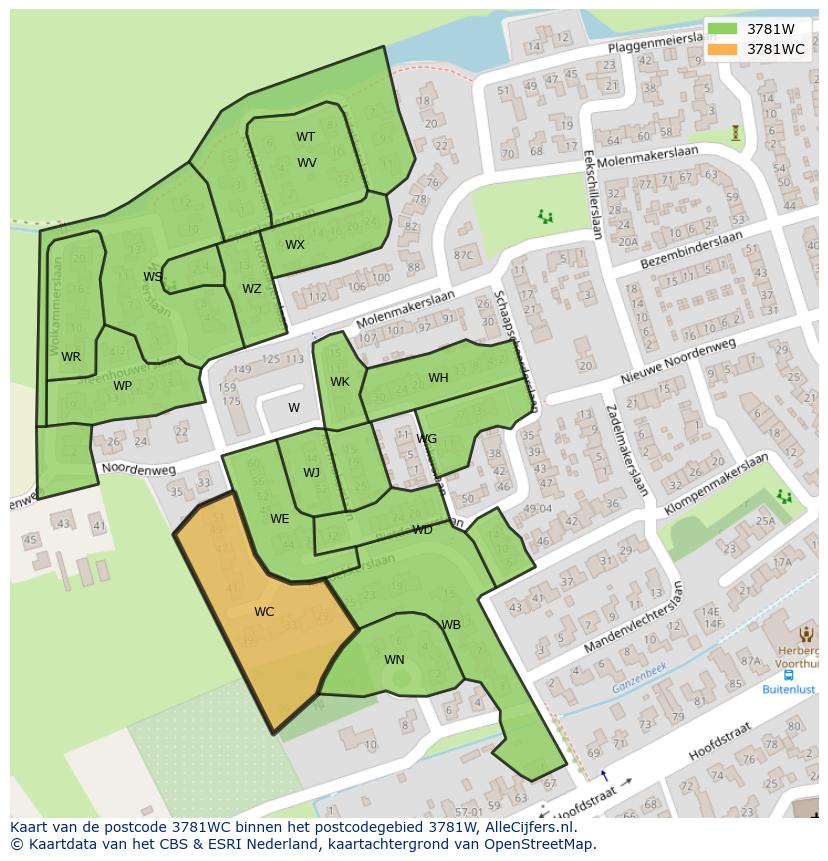 Afbeelding van het postcodegebied 3781 WC op de kaart.