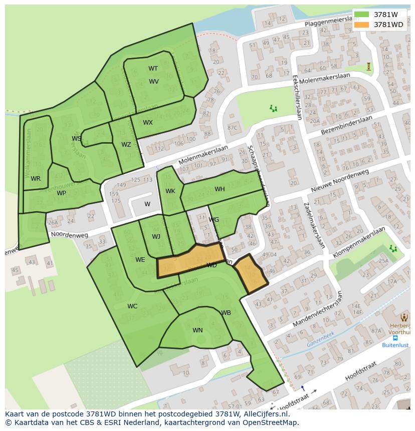 Afbeelding van het postcodegebied 3781 WD op de kaart.