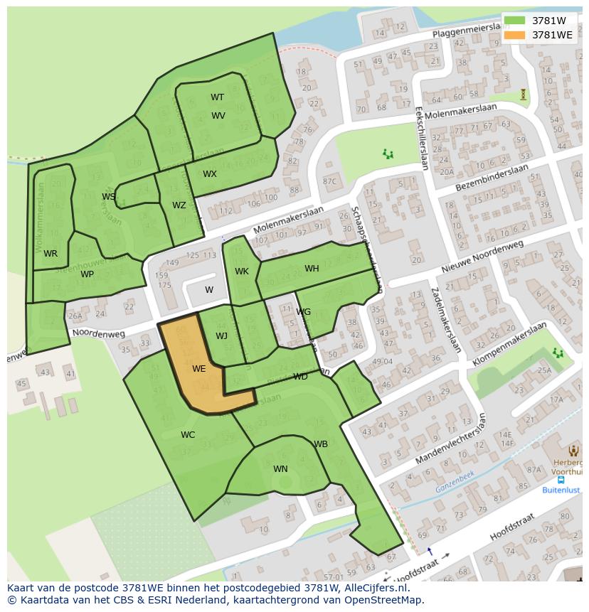 Afbeelding van het postcodegebied 3781 WE op de kaart.