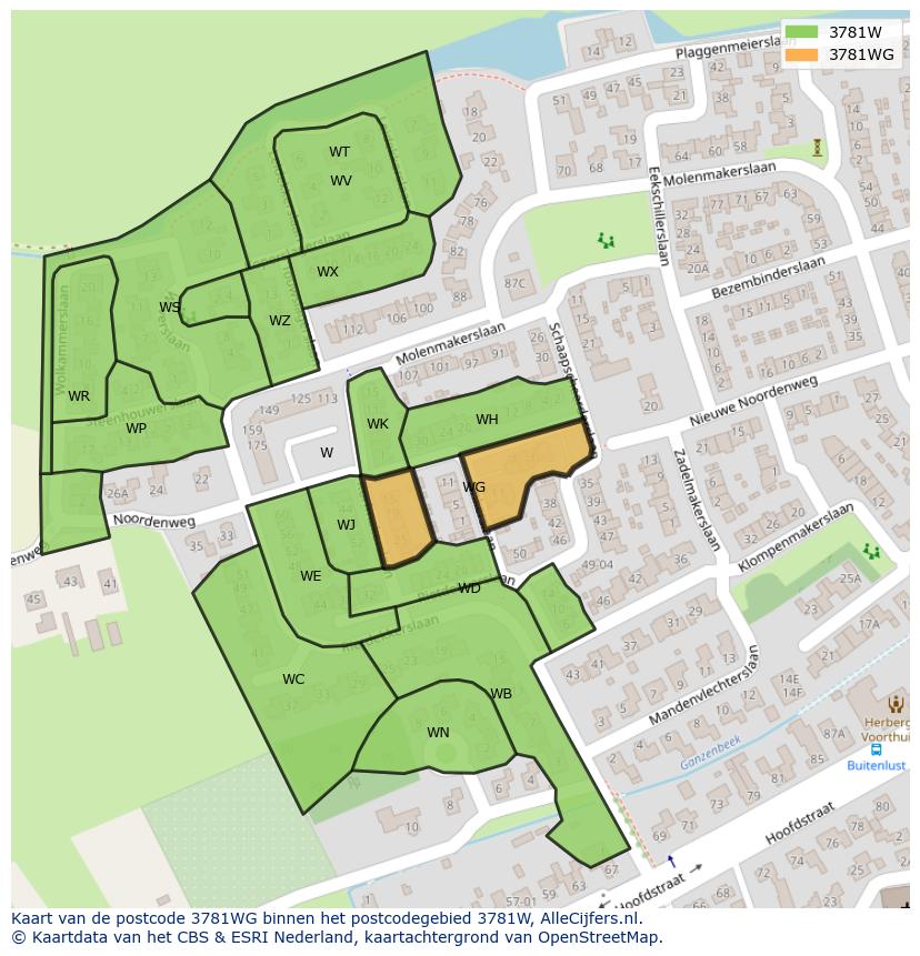 Afbeelding van het postcodegebied 3781 WG op de kaart.