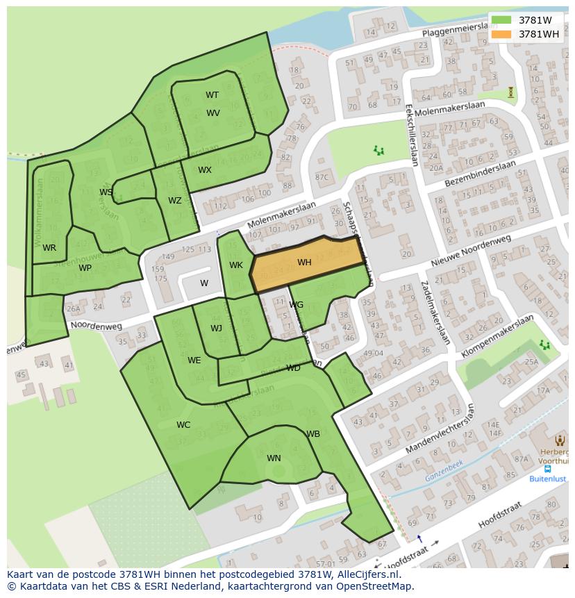Afbeelding van het postcodegebied 3781 WH op de kaart.
