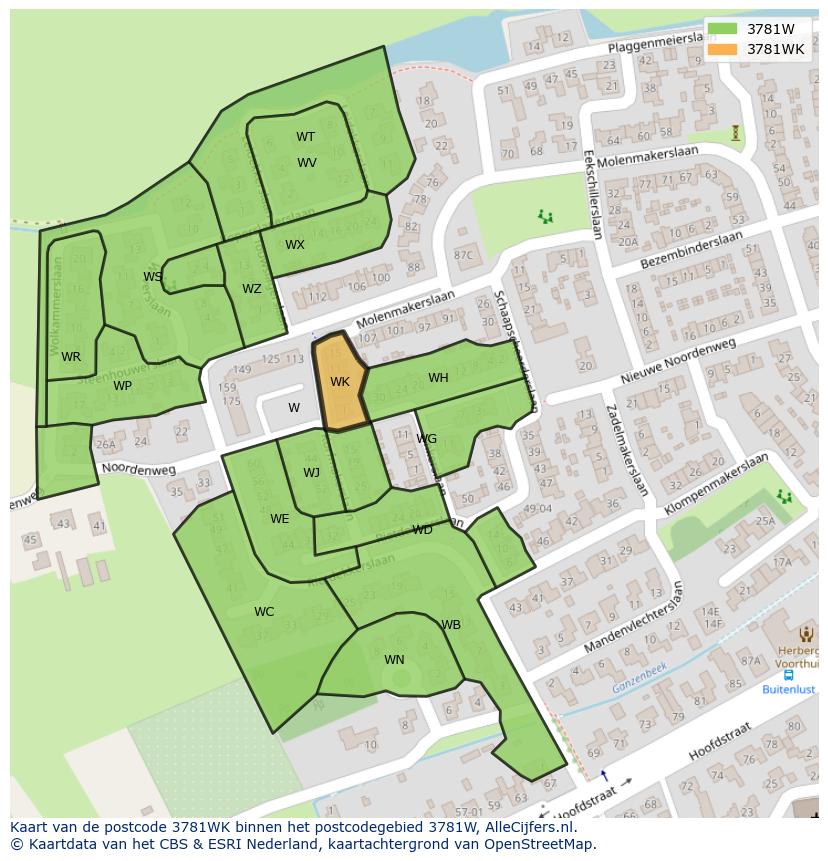 Afbeelding van het postcodegebied 3781 WK op de kaart.