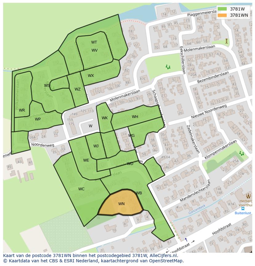 Afbeelding van het postcodegebied 3781 WN op de kaart.