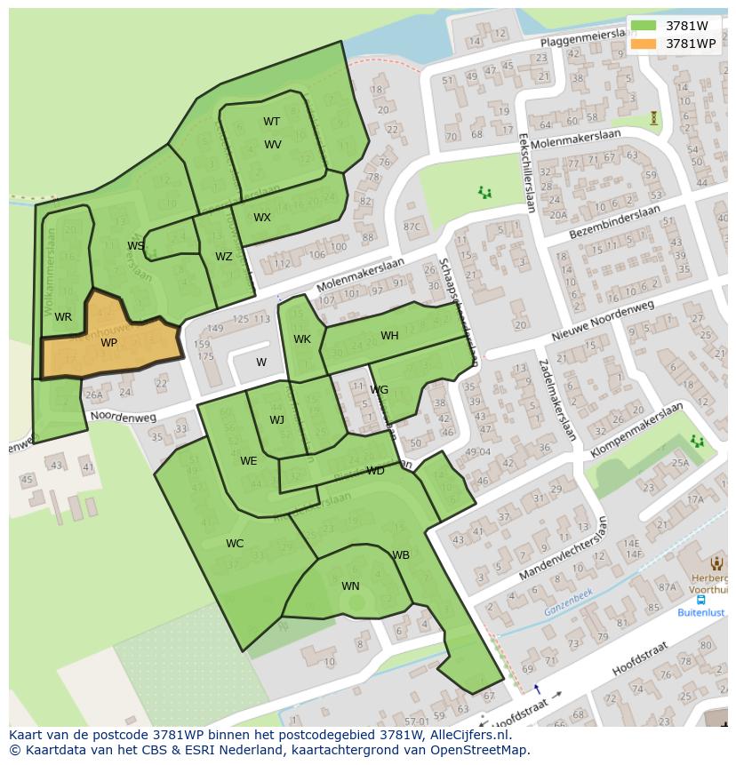 Afbeelding van het postcodegebied 3781 WP op de kaart.