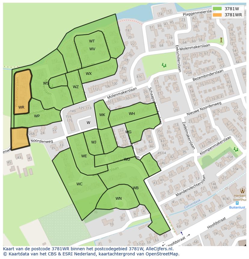 Afbeelding van het postcodegebied 3781 WR op de kaart.