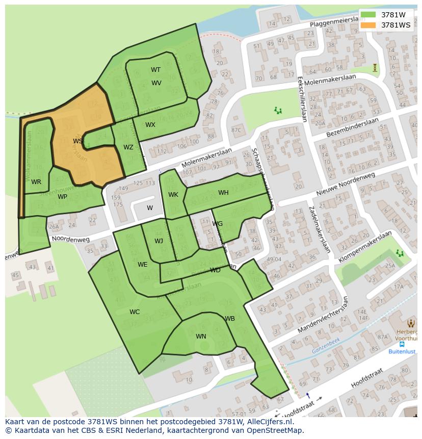 Afbeelding van het postcodegebied 3781 WS op de kaart.