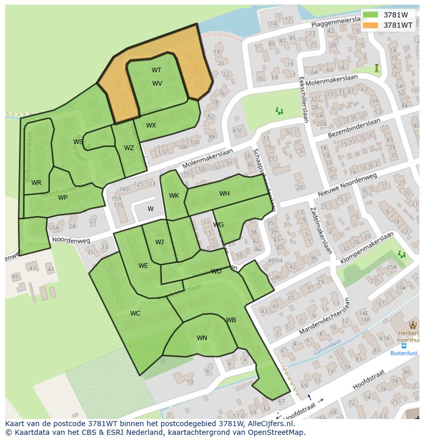 Afbeelding van het postcodegebied 3781 WT op de kaart.