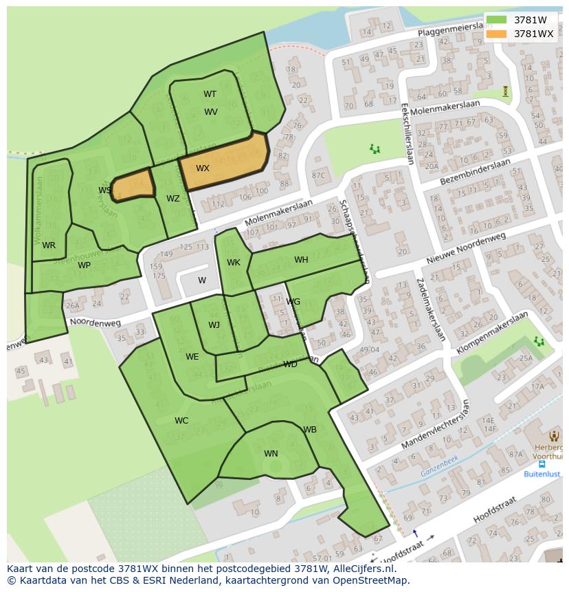 Afbeelding van het postcodegebied 3781 WX op de kaart.