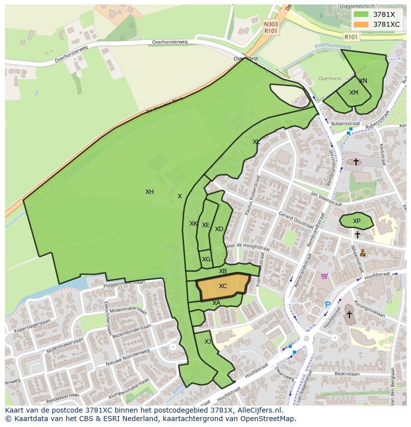 Afbeelding van het postcodegebied 3781 XC op de kaart.