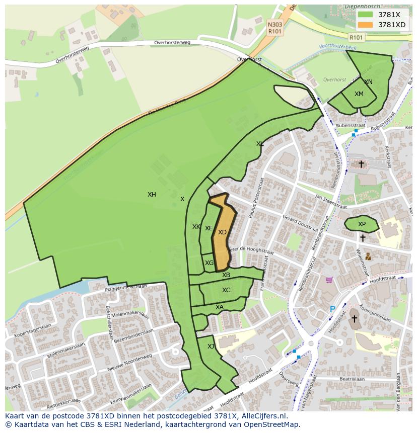 Afbeelding van het postcodegebied 3781 XD op de kaart.
