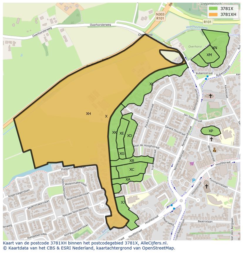 Afbeelding van het postcodegebied 3781 XH op de kaart.
