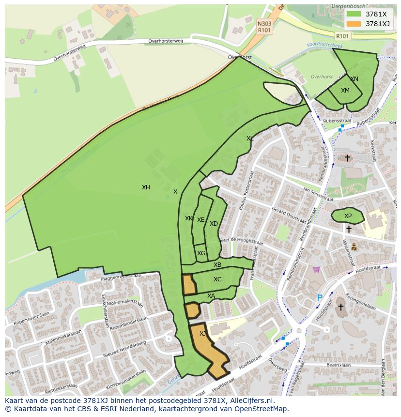 Afbeelding van het postcodegebied 3781 XJ op de kaart.