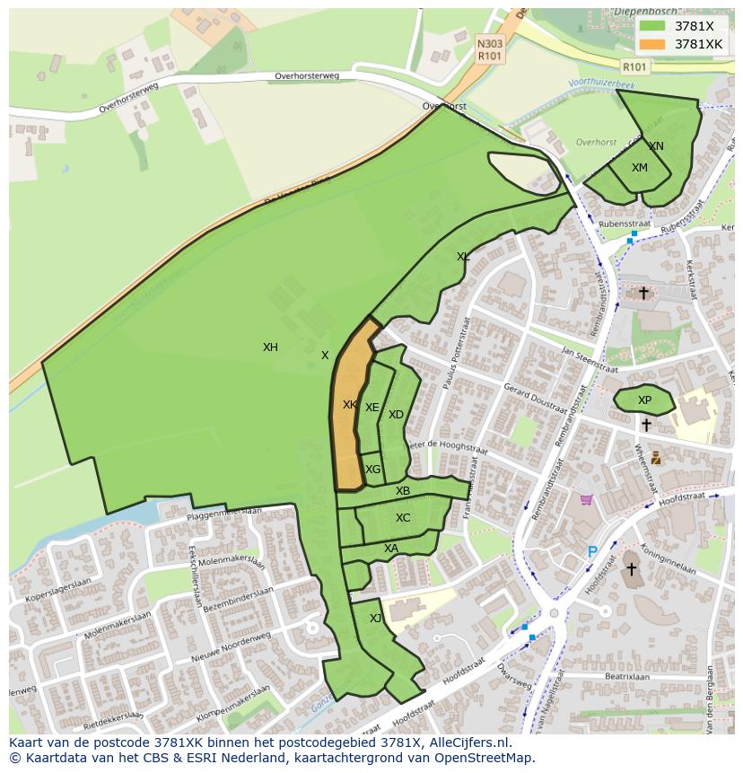 Afbeelding van het postcodegebied 3781 XK op de kaart.