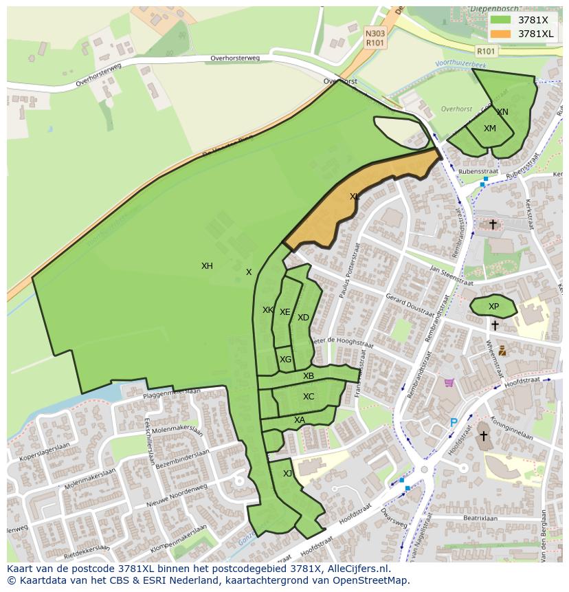 Afbeelding van het postcodegebied 3781 XL op de kaart.