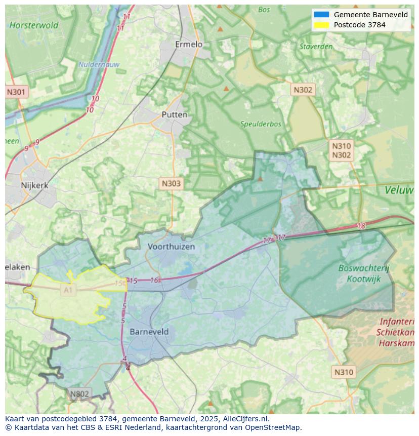 Afbeelding van het postcodegebied 3784 op de kaart.