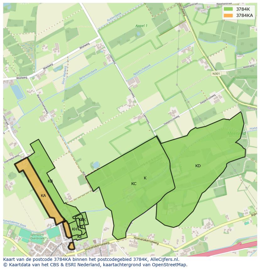 Afbeelding van het postcodegebied 3784 KA op de kaart.