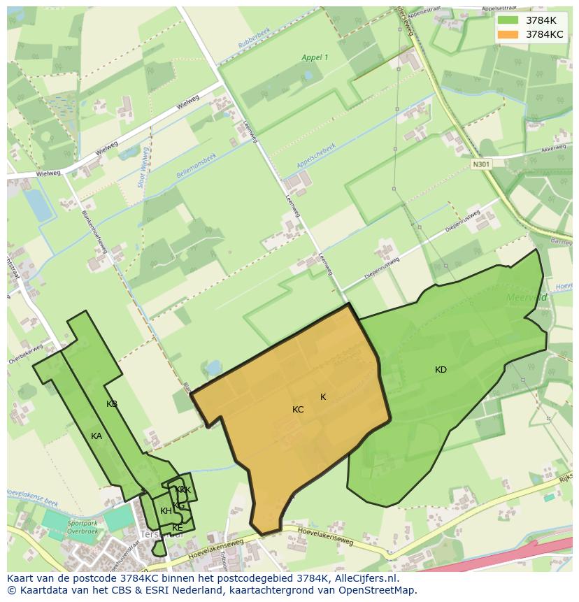 Afbeelding van het postcodegebied 3784 KC op de kaart.
