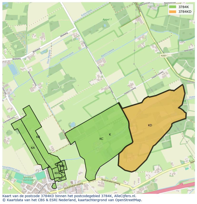 Afbeelding van het postcodegebied 3784 KD op de kaart.