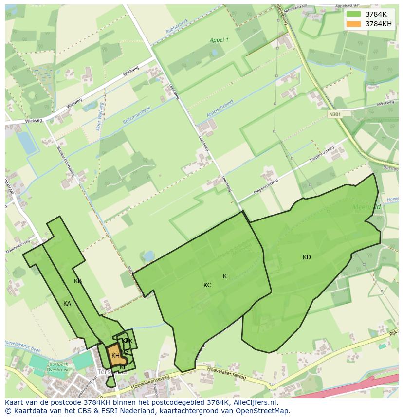 Afbeelding van het postcodegebied 3784 KH op de kaart.