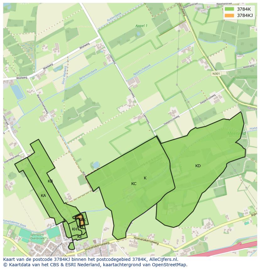 Afbeelding van het postcodegebied 3784 KJ op de kaart.
