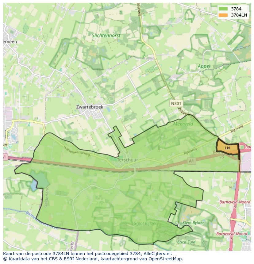 Afbeelding van het postcodegebied 3784 LN op de kaart.
