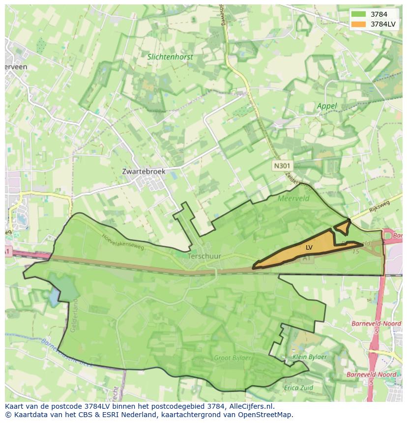 Afbeelding van het postcodegebied 3784 LV op de kaart.